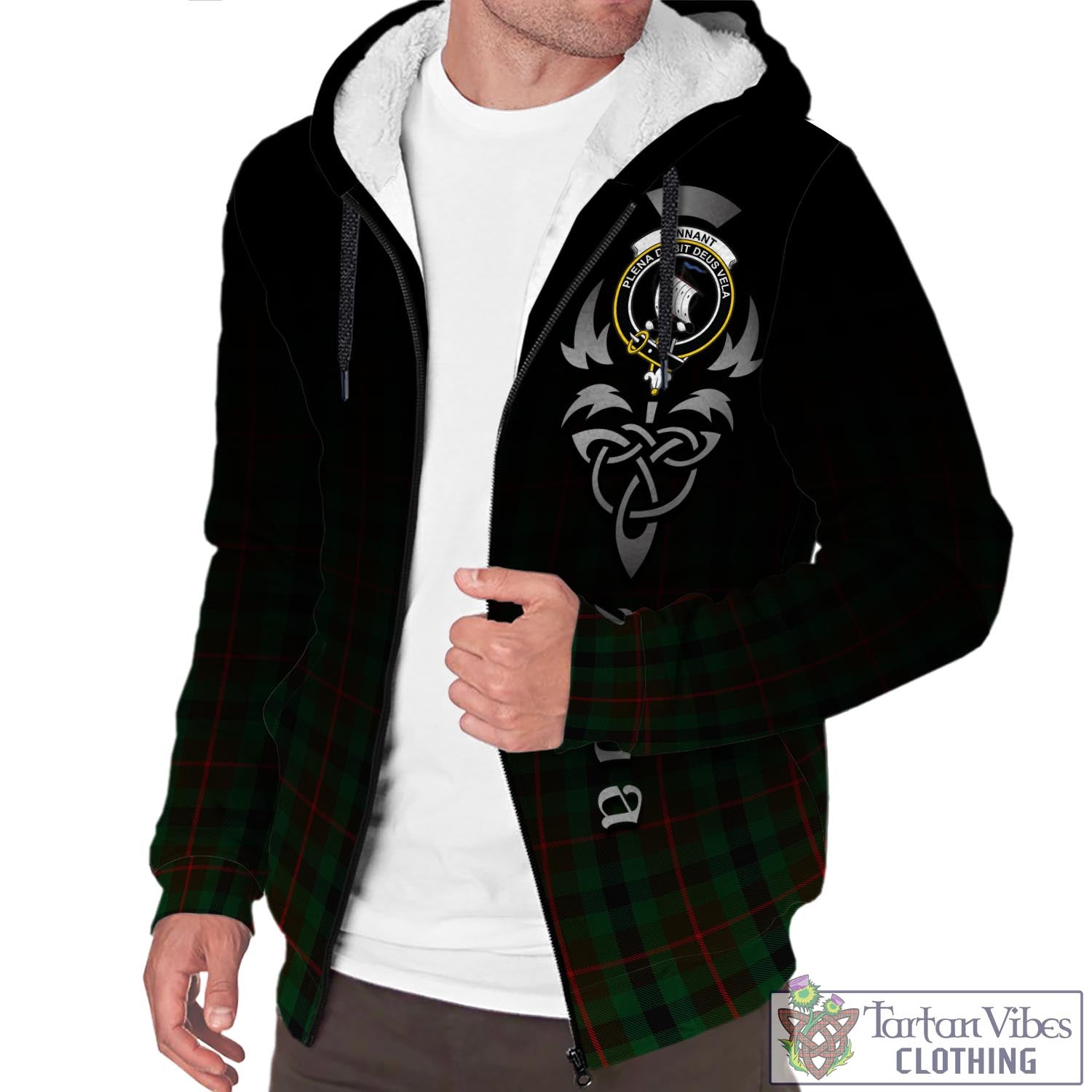 Tartan Vibes Clothing Tennant Tartan Sherpa Hoodie Featuring Alba Gu Brath Family Crest Celtic Inspired