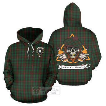 Tennant Tartan Hoodie with Family Crest and Bearded Skull Holding Bottles of Whiskey