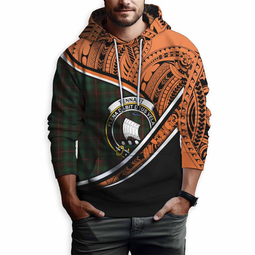 Tartan Vibes Clothing Tennant Crest Tartan Hoodie with Maori Tattoo Style - Orange Version