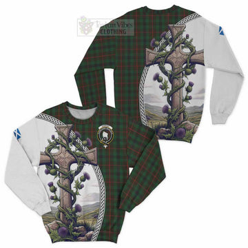 Tennant Tartan Sweatshirt with Family Crest and St. Andrew's Cross Accented by Thistle Vines