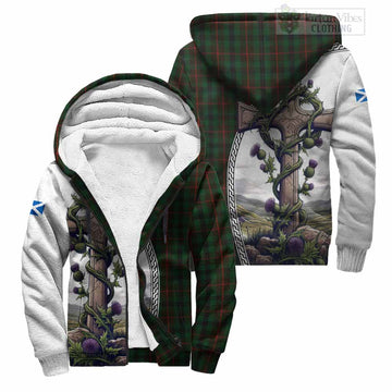 Tennant Tartan Sherpa Hoodie with Family Crest and St. Andrew's Cross Accented by Thistle Vines