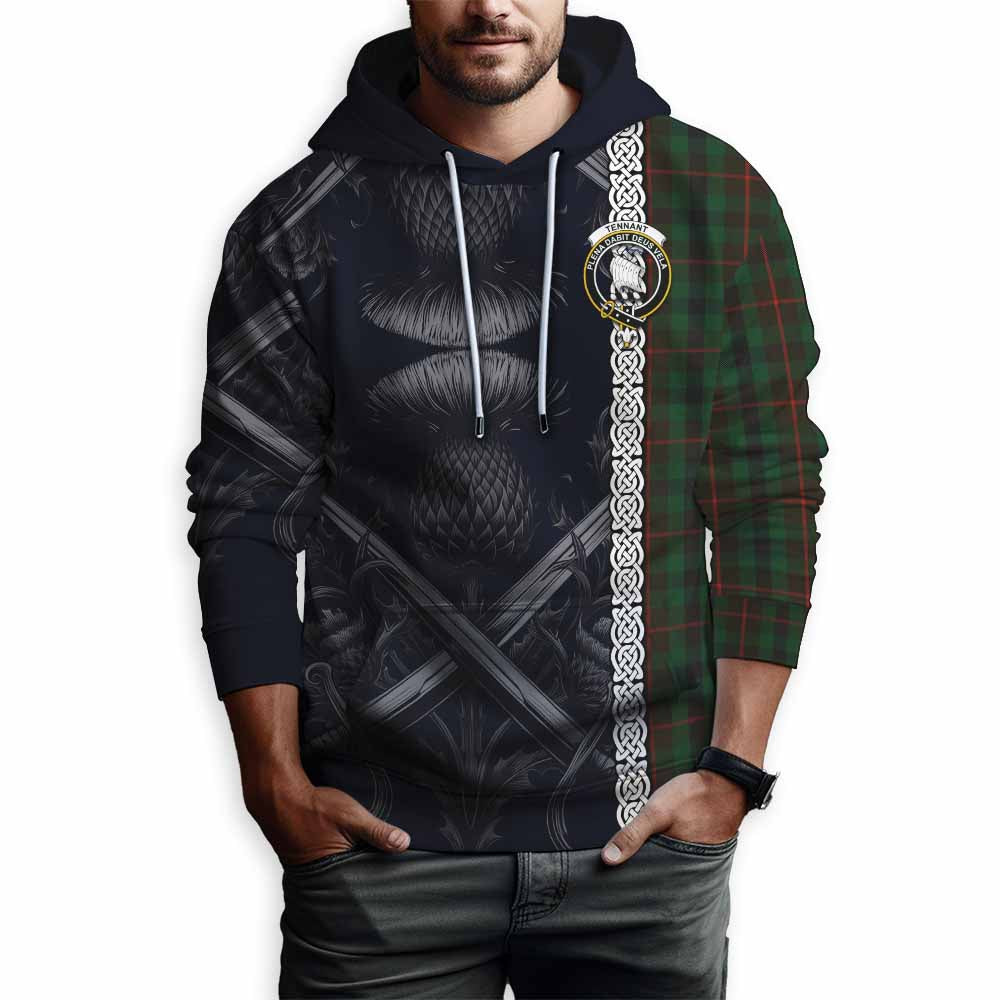 Tartan Vibes Clothing Tennant Tartan Hoodie with Family Crest Cross Sword Thistle Celtic Vibes