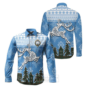 Tennant Clan Christmas Long Sleeve Button Shirt Celtic Reindeer Style