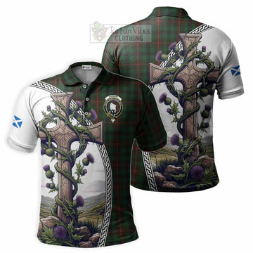 Tennant Tartan Polo Shirt with Family Crest and St. Andrew's Cross Accented by Thistle Vines