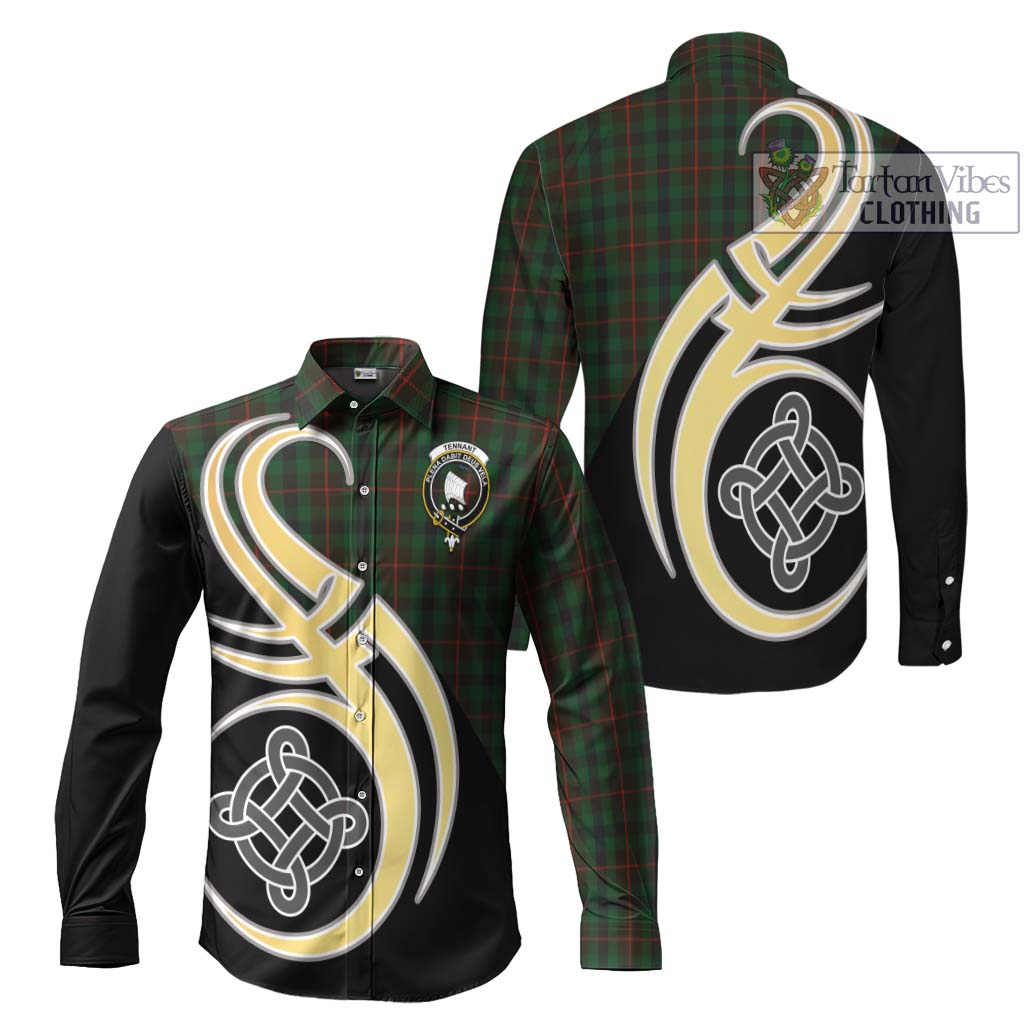 Tennant Tartan Long Sleeve Button Shirt with Family Crest and Celtic Symbol Style Men's Shirt S - Tartan Vibes Clothing