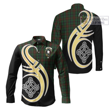 Tennant Tartan Long Sleeve Button Shirt with Family Crest and Celtic Symbol Style