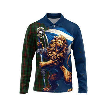 Tennant Tartan Family Crest Long Sleeve Polo Shirt with Scottish Majestic Lion