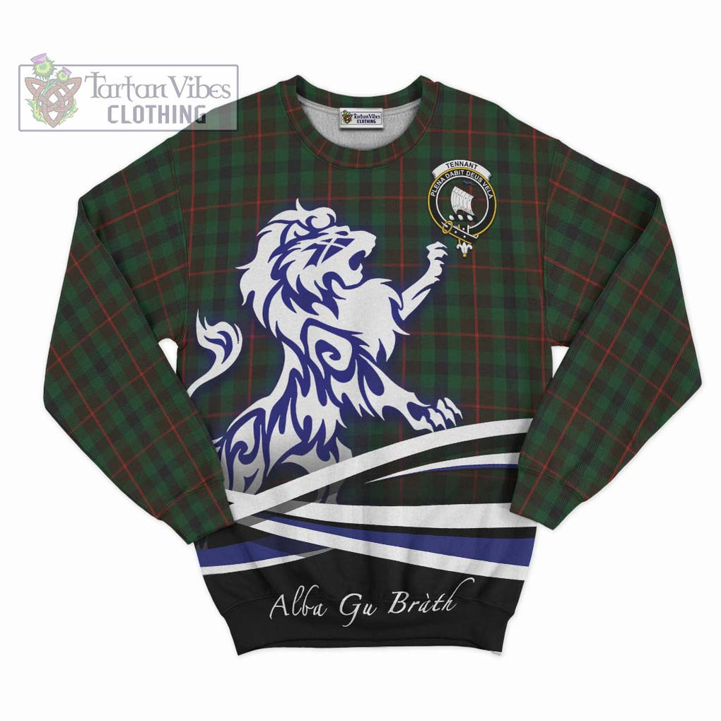 Tennant Tartan Sweatshirt with Alba Gu Brath Regal Lion Emblem - Tartanvibesclothing Shop