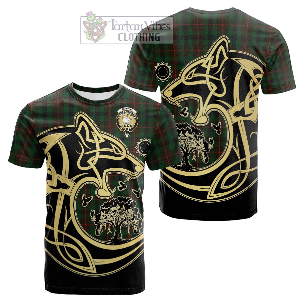 Tartan Vibes Clothing Tennant Tartan Cotton T-shirt with Family Crest Celtic Wolf Style