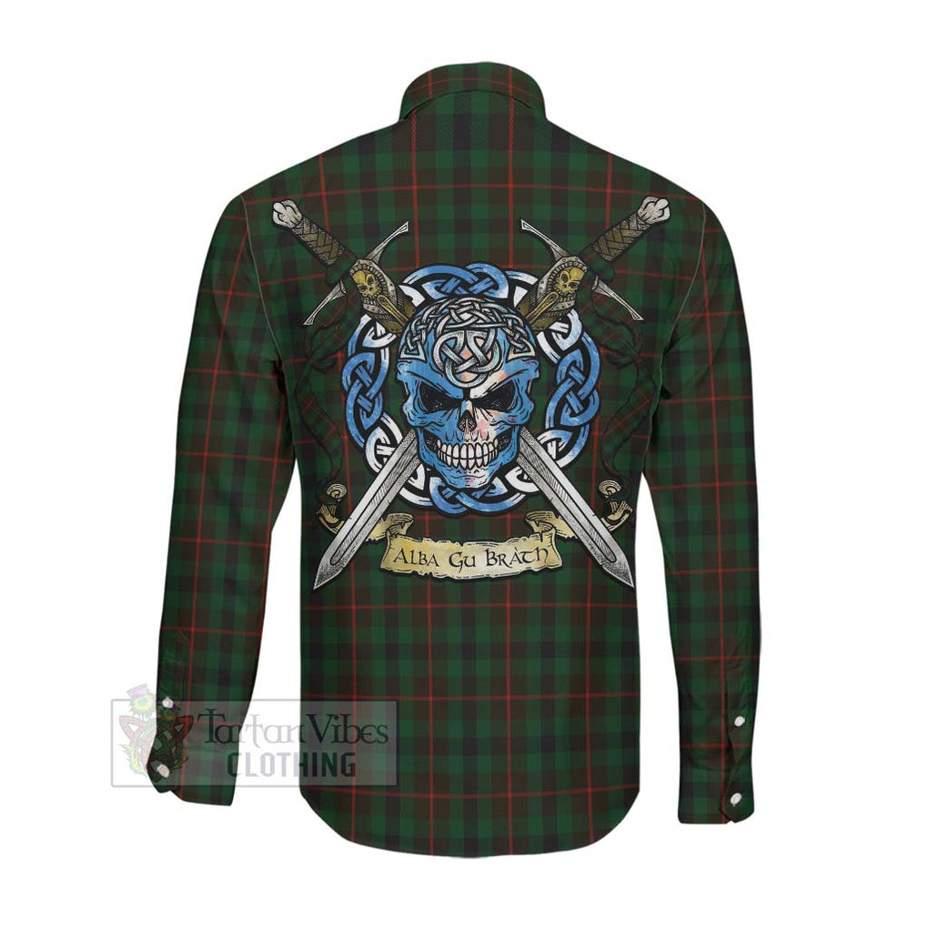 Tartan Vibes Clothing Tennant Tartan Long Sleeve Button Shirt with Family Crest Celtic Skull Style