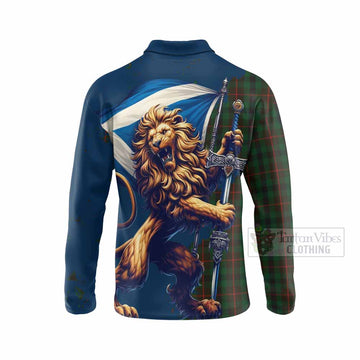 Tennant Tartan Family Crest Long Sleeve Polo Shirt with Scottish Majestic Lion