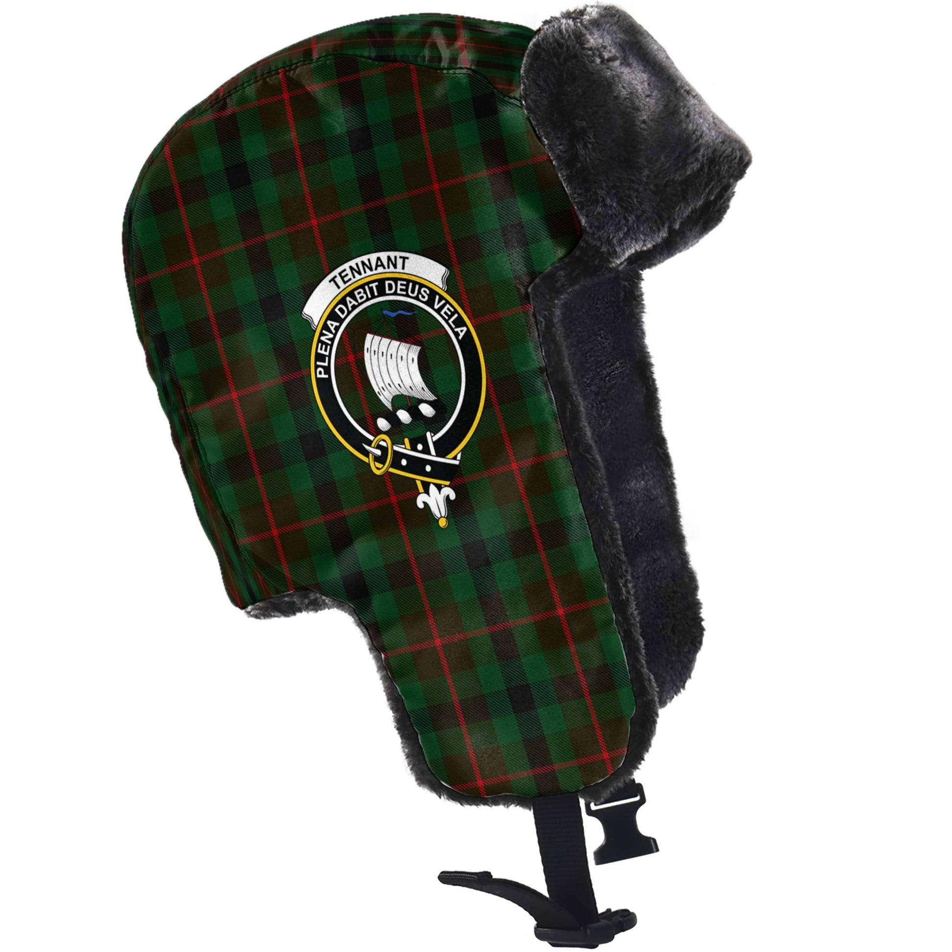 Tennant Tartan Winter Trapper Hat with Family Crest - Tartanvibesclothing