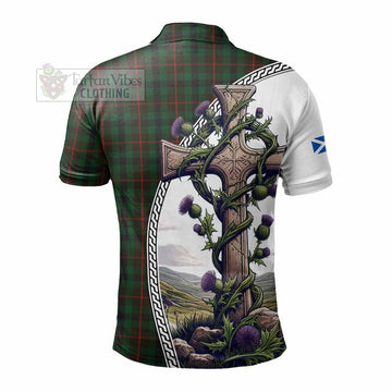 Tennant Tartan Polo Shirt with Family Crest and St. Andrew's Cross Accented by Thistle Vines