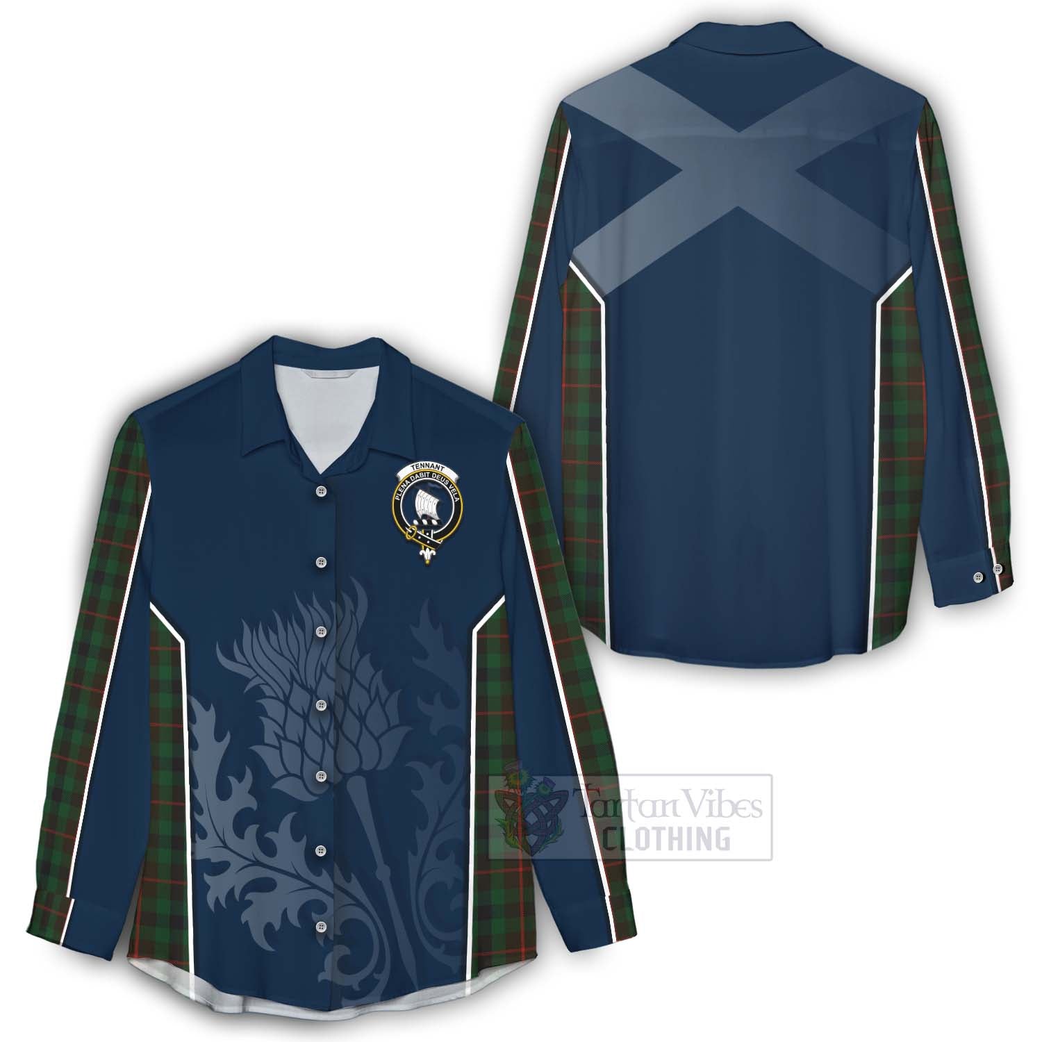 Tartan Vibes Clothing Tennant Tartan Women's Casual Shirt with Family Crest and Scottish Thistle Vibes Sport Style