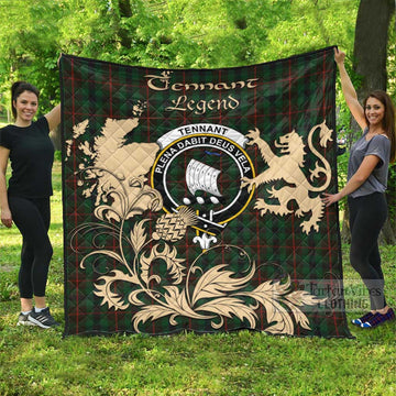 Tennant Tartan Quilt with Family Crest and Scottish Symbol Style