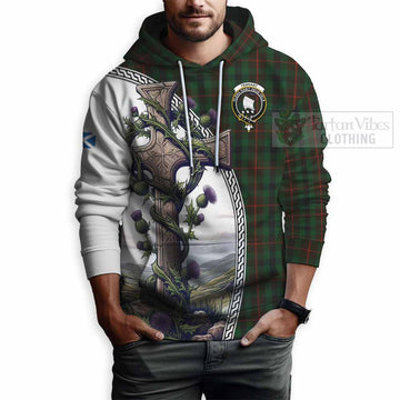 Tennant Tartan Hoodie with Family Crest and St. Andrew's Cross Accented by Thistle Vines