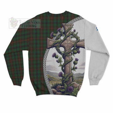 Tennant Tartan Sweatshirt with Family Crest and St. Andrew's Cross Accented by Thistle Vines