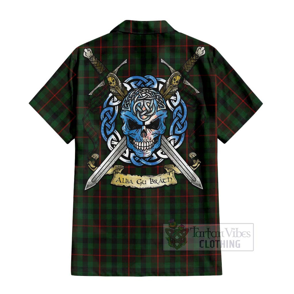 Tartan Vibes Clothing Tennant Tartan Short Sleeve Button Shirt with Family Crest Celtic Skull Style