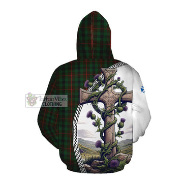Tennant Tartan Cotton Hoodie with Family Crest and St. Andrew's Cross Accented by Thistle Vines Pullover Hoodie - Tartan Vibes Clothing