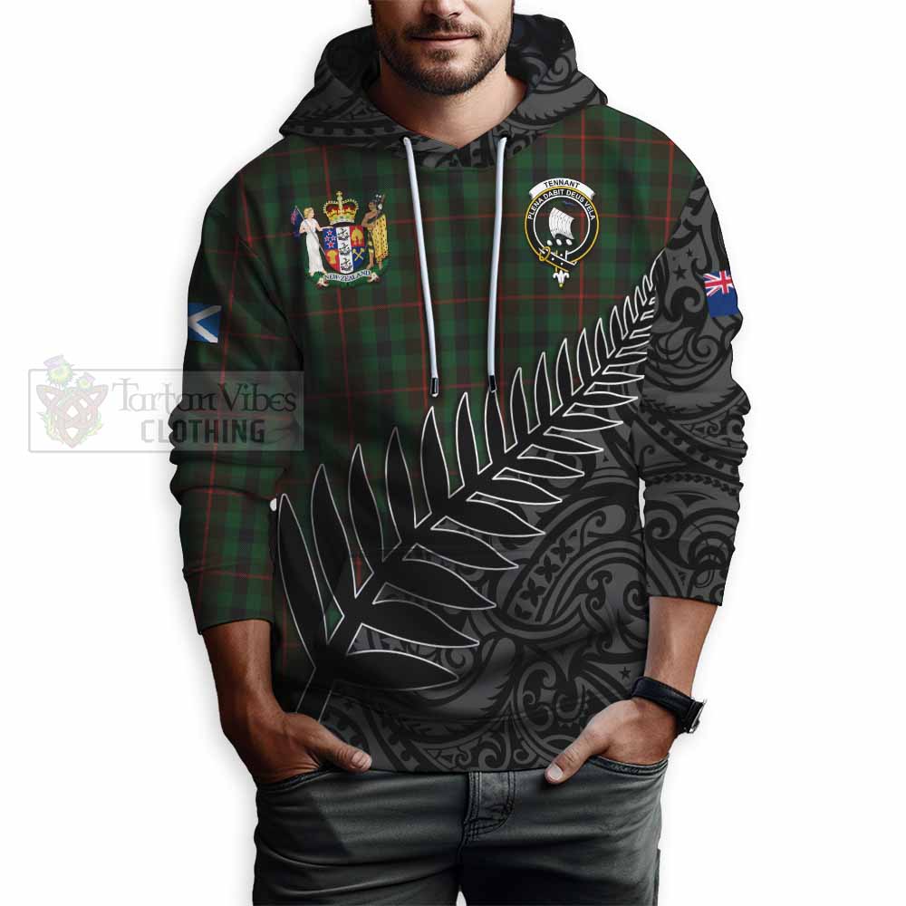 Tartan Vibes Clothing Tennant Crest Tartan Hoodie with New Zealand Silver Fern Half Style