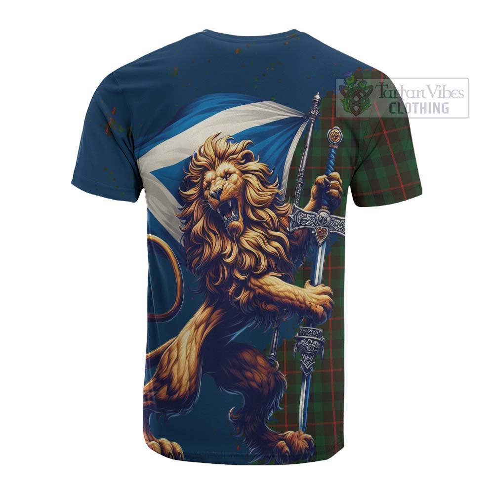 Tartan Vibes Clothing Tennant Tartan Family Crest Cotton T-shirt with Scottish Majestic Lion