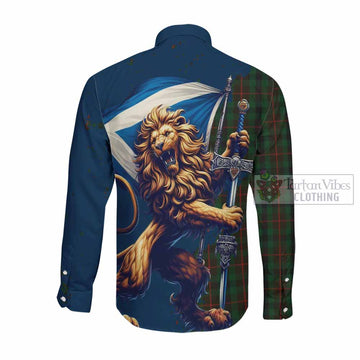 Tennant Tartan Family Crest Long Sleeve Button Shirt with Scottish Majestic Lion