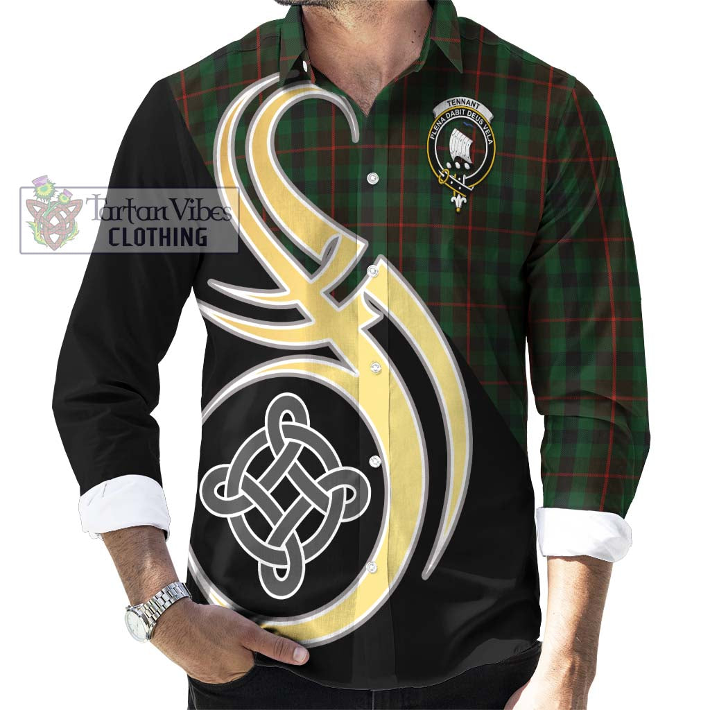 Tennant Tartan Long Sleeve Button Shirt with Family Crest and Celtic Symbol Style - Tartan Vibes Clothing