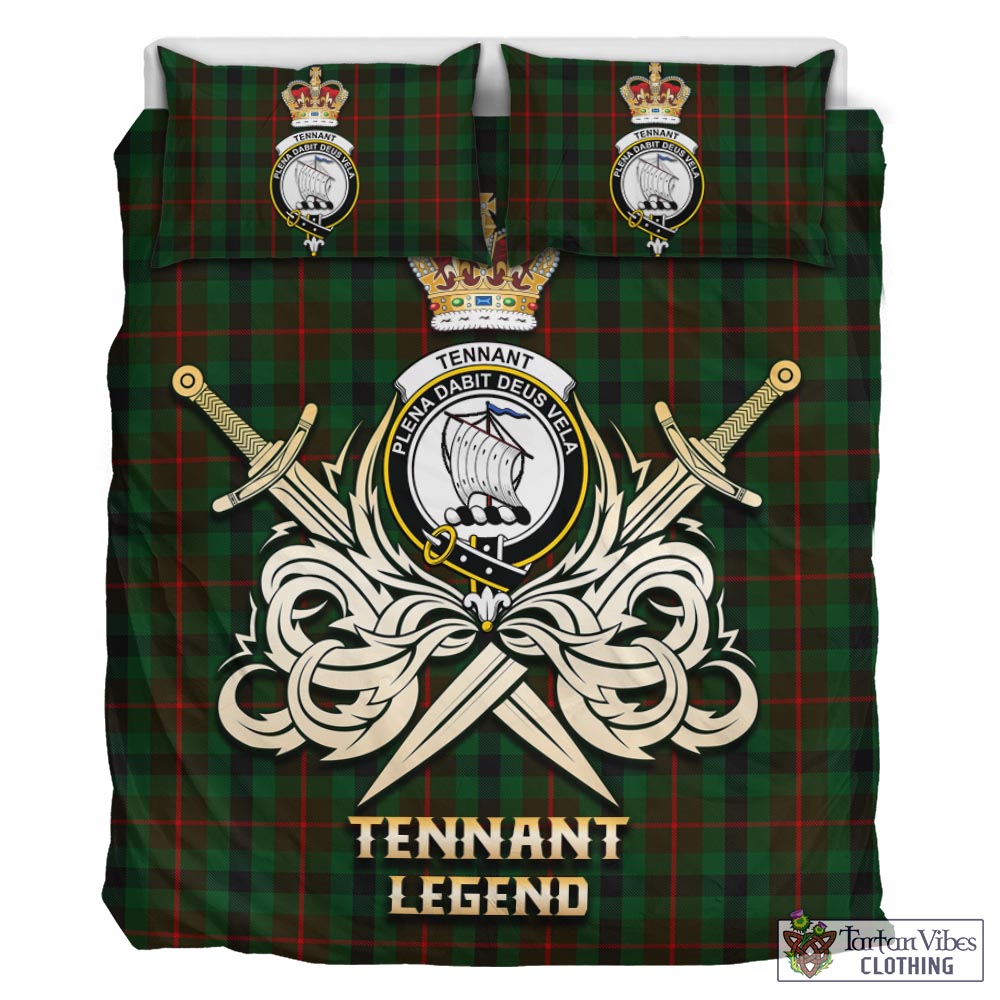 Tartan Vibes Clothing Tennant Tartan Bedding Set with Clan Crest and the Golden Sword of Courageous Legacy