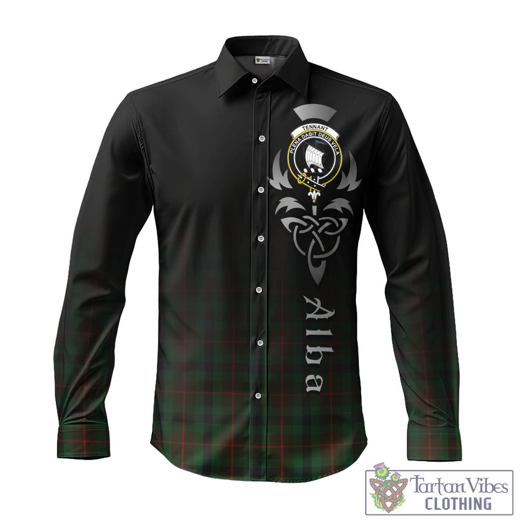 Tartan Vibes Clothing Tennant Tartan Long Sleeve Button Up Featuring Alba Gu Brath Family Crest Celtic Inspired