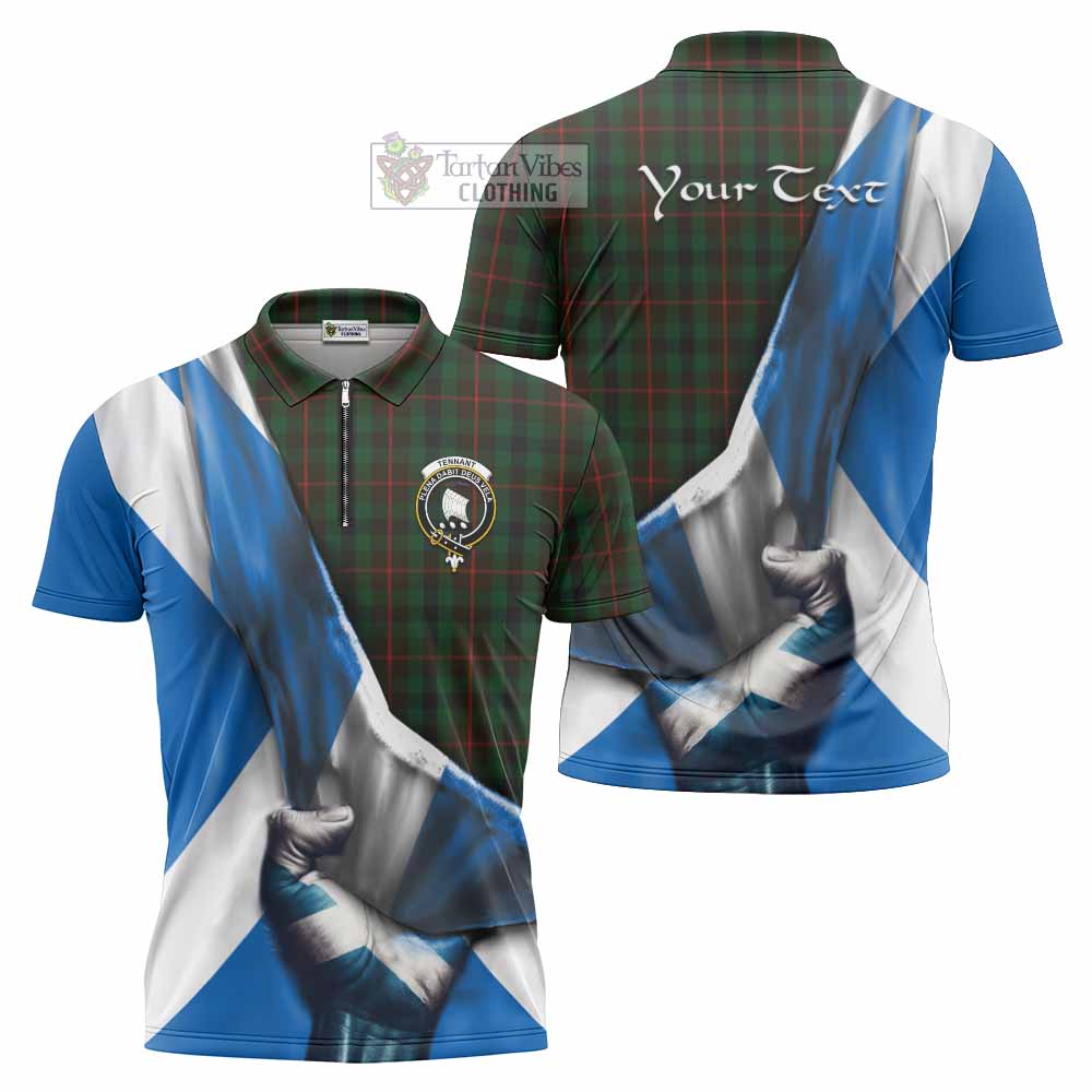 Tartan Vibes Clothing Tennant Tartan Zipper Polo Shirt with Family Crest Scotland Patriotic Style