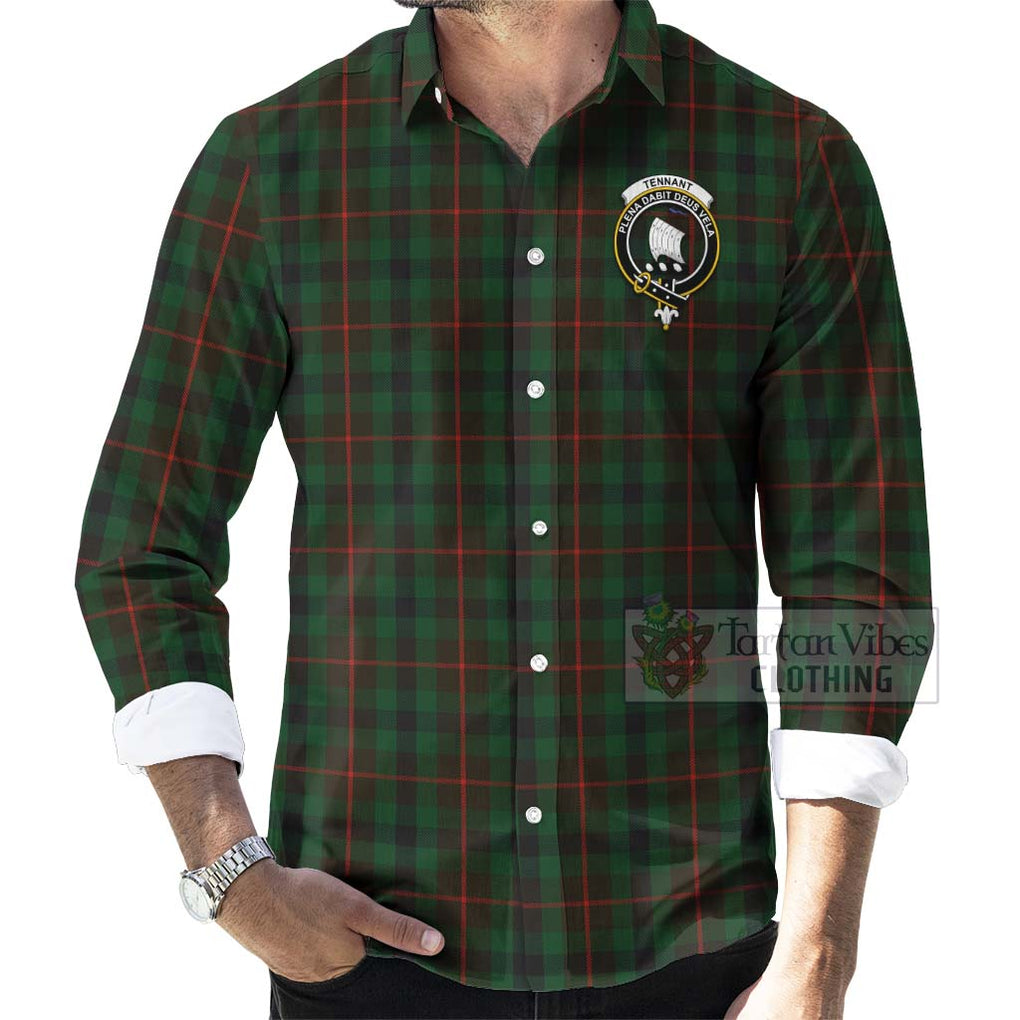 Tartan Vibes Clothing Tennant Tartan Long Sleeve Button Shirt with Family Crest and Bearded Skull Holding Bottles of Whiskey