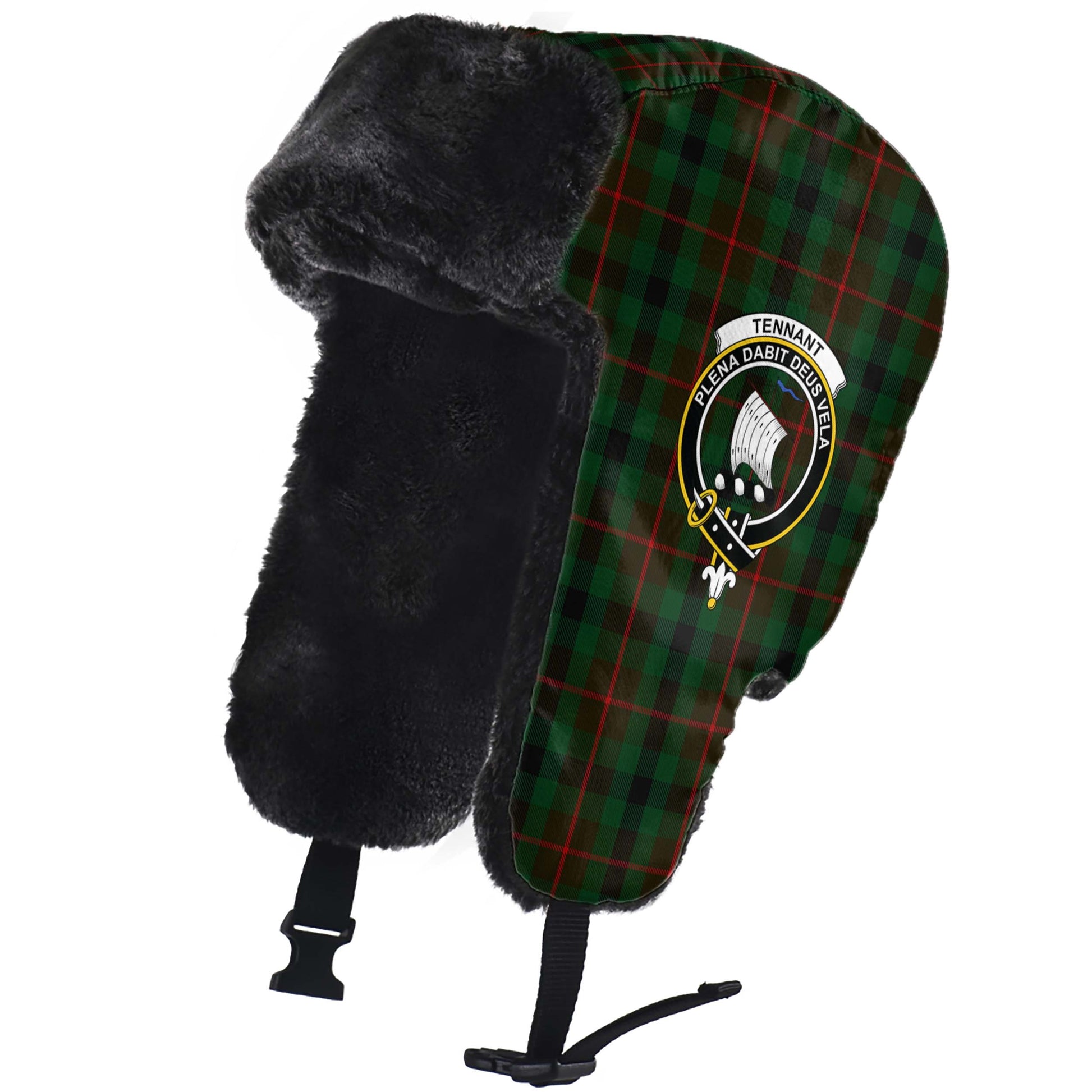 Tennant Tartan Winter Trapper Hat with Family Crest - Tartanvibesclothing