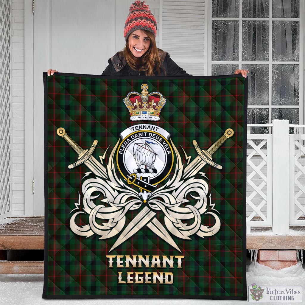 Tartan Vibes Clothing Tennant Tartan Quilt with Clan Crest and the Golden Sword of Courageous Legacy