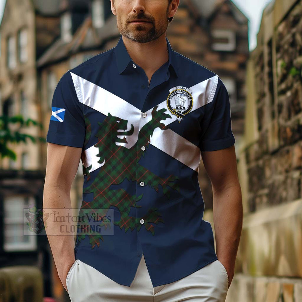 Tartan Vibes Clothing Tennant Tartan Lion Rampant Short Sleeve Button Shirt – Proudly Display Your Heritage with Alba Gu Brath and Clan Name