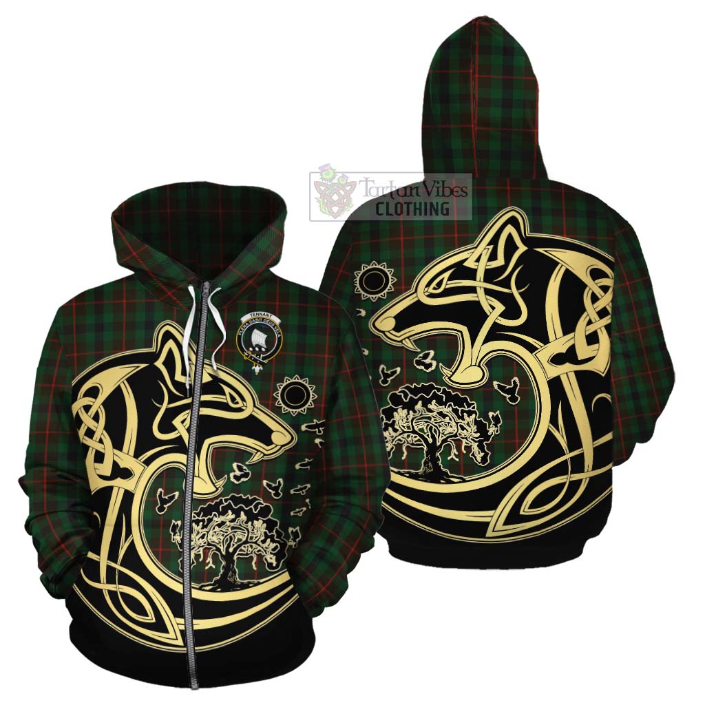 Tennant Tartan Cotton Hoodie with Family Crest Celtic Wolf Style - Tartan Vibes Clothing