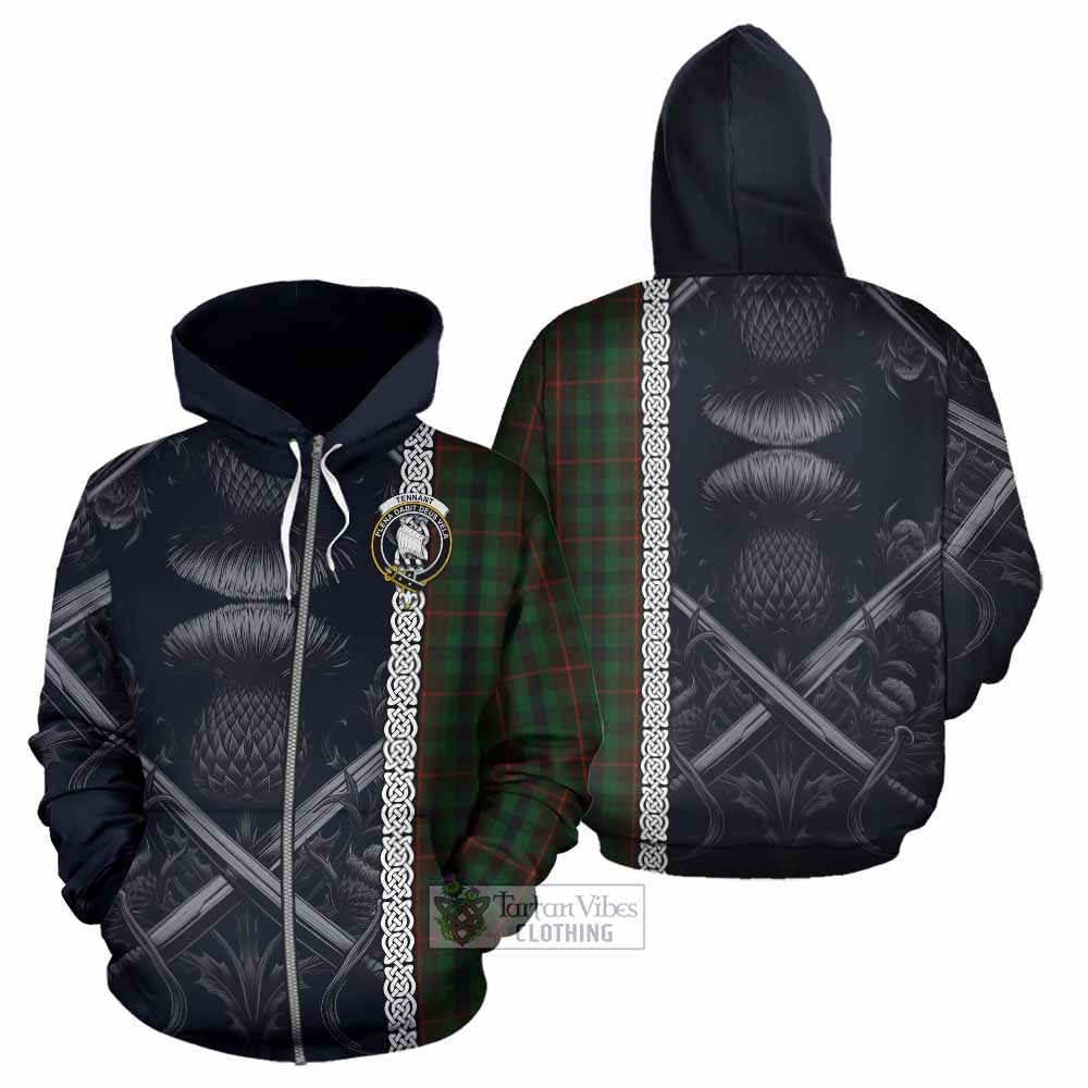 Tartan Vibes Clothing Tennant Tartan Hoodie with Family Crest Cross Sword Thistle Celtic Vibes