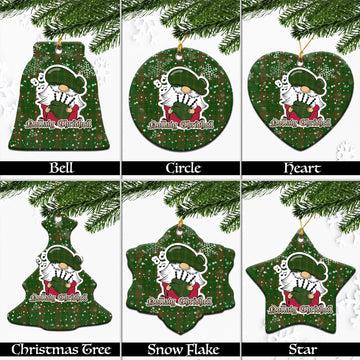 Terry Tartan Christmas Ceramic Ornaments with Scottish Gnome Playing Bagpipes