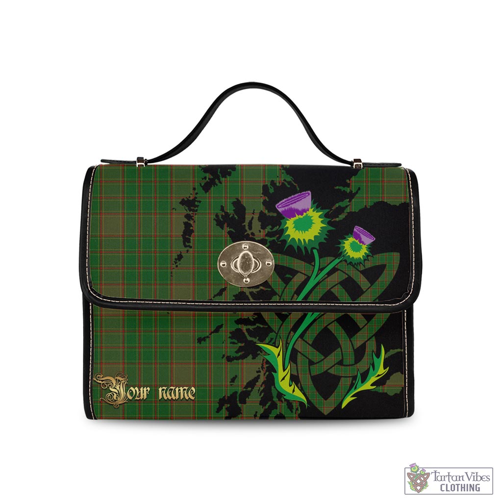 Terry Tartan Waterproof Canvas Bag with Scotland Map and Thistle Celtic Accents Black Leather Strap One Size 10.5*20*27cm - Tartan Vibes Clothing