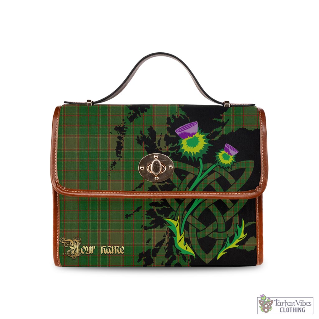 Terry Tartan Waterproof Canvas Bag with Scotland Map and Thistle Celtic Accents Brown Leather Strap One Size 10.5*20*27cm - Tartan Vibes Clothing