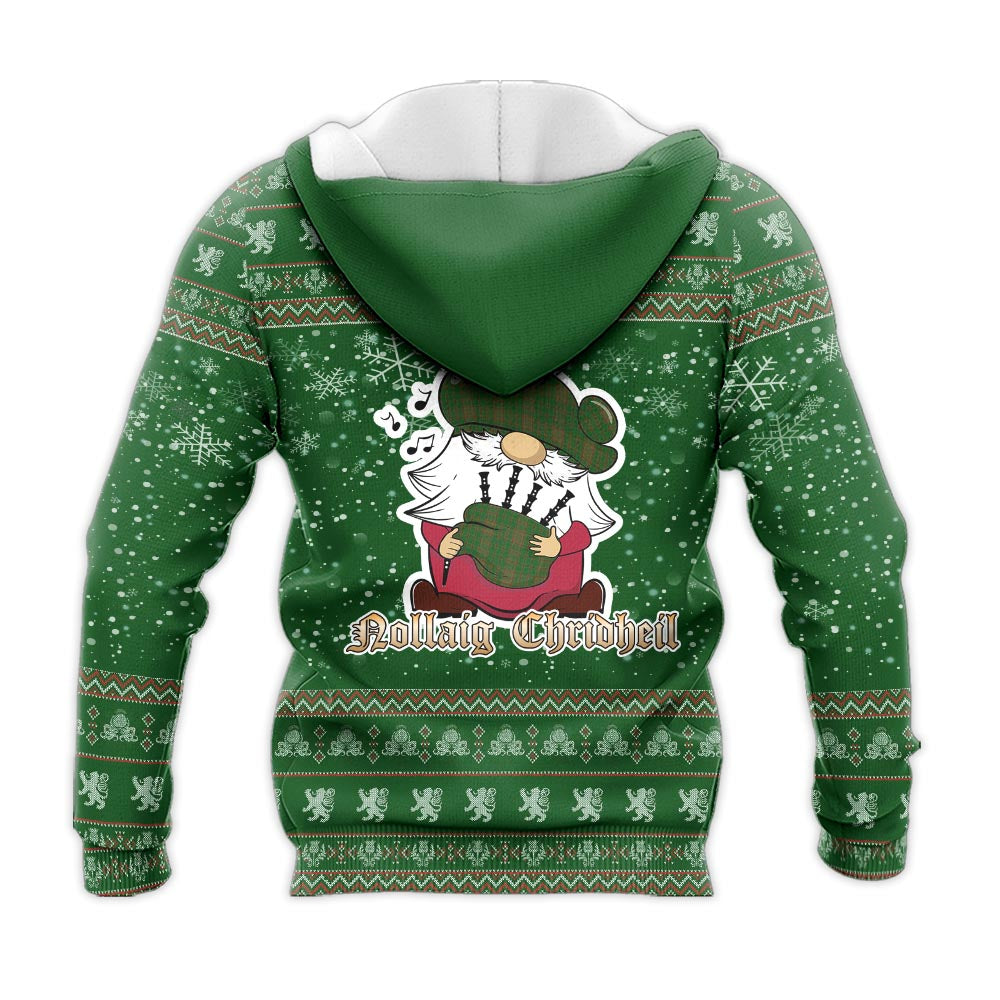 Terry Clan Christmas Knitted Hoodie with Funny Gnome Playing Bagpipes - Tartanvibesclothing