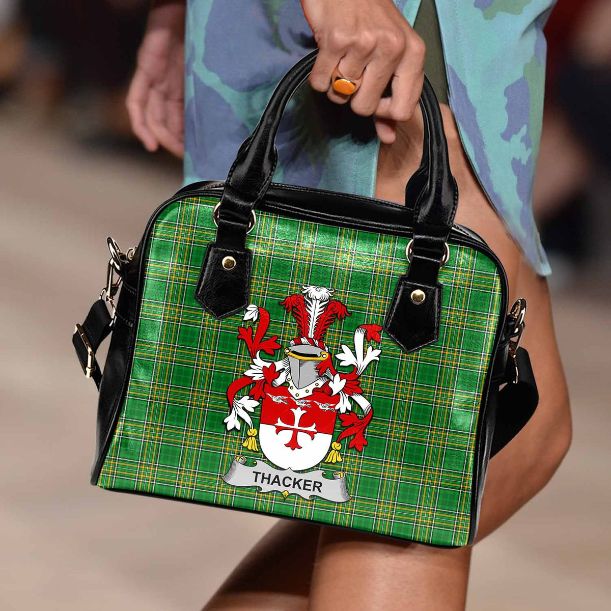 Thacker Irish Clan Tartan Shoulder Handbags with Coat of Arms - Tartan Vibes Clothing