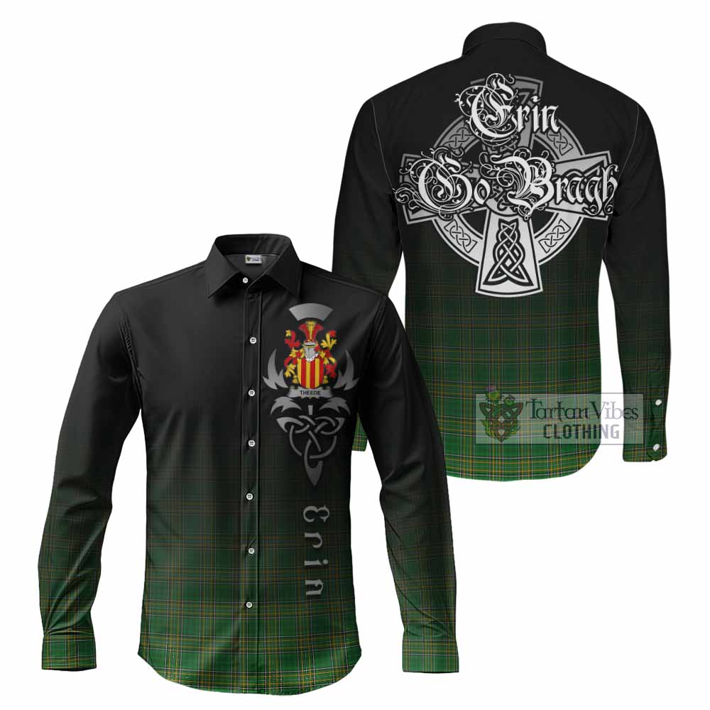 Theede Irish Clan Long Sleeve Button Shirt with Coat of Arms Erin Go Bragh Celtic Inspired - Tartan Vibes Clothing