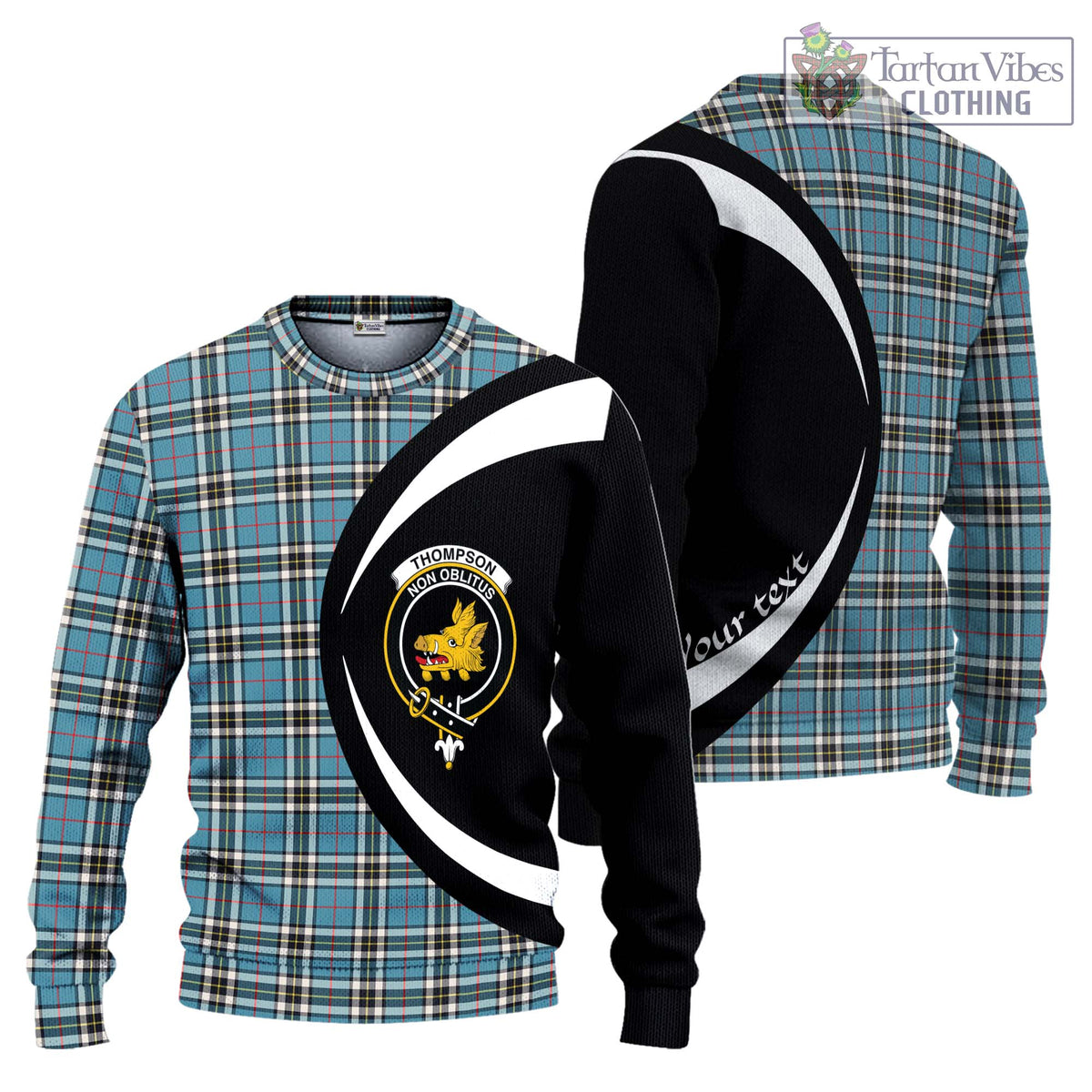 Thompson Tartan Ugly Sweater with Family Crest Circle Style Unisex - Tartan Vibes Clothing