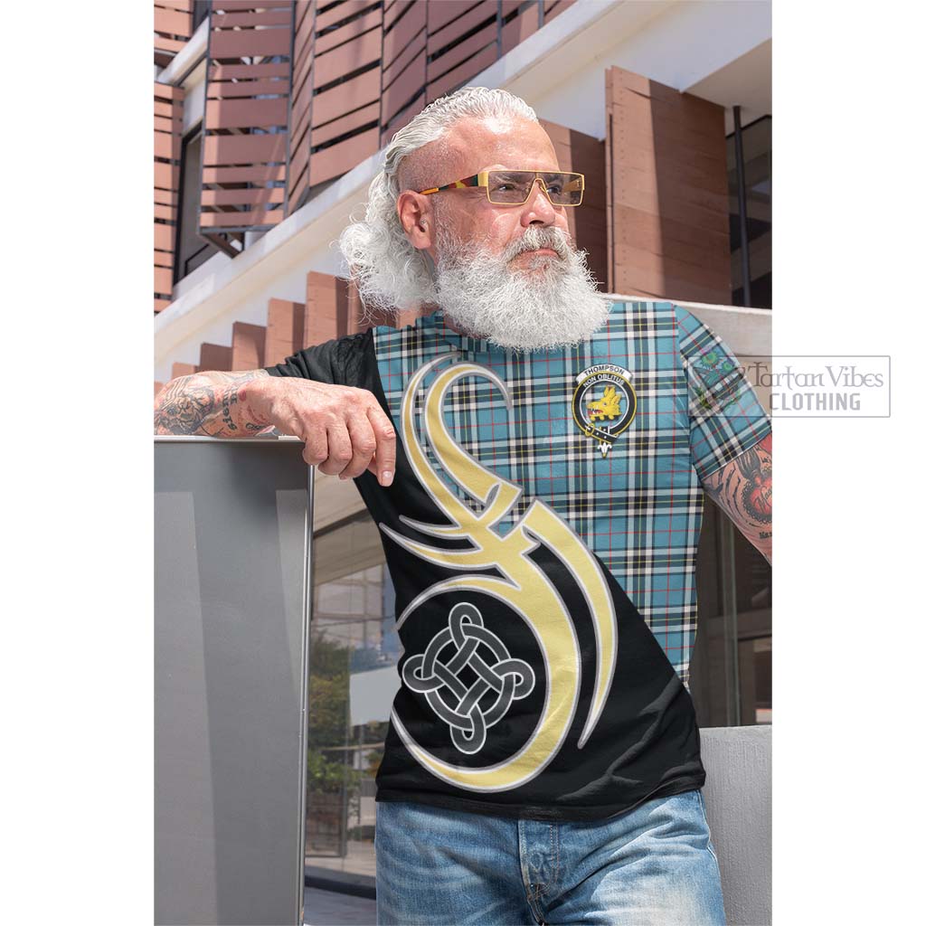 Tartan Vibes Clothing Thompson Tartan Cotton T-shirt with Family Crest and Celtic Symbol Style