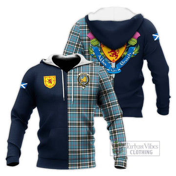 Thompson Tartan Knitted Hoodie Alba with Scottish Lion Royal Arm Half Style