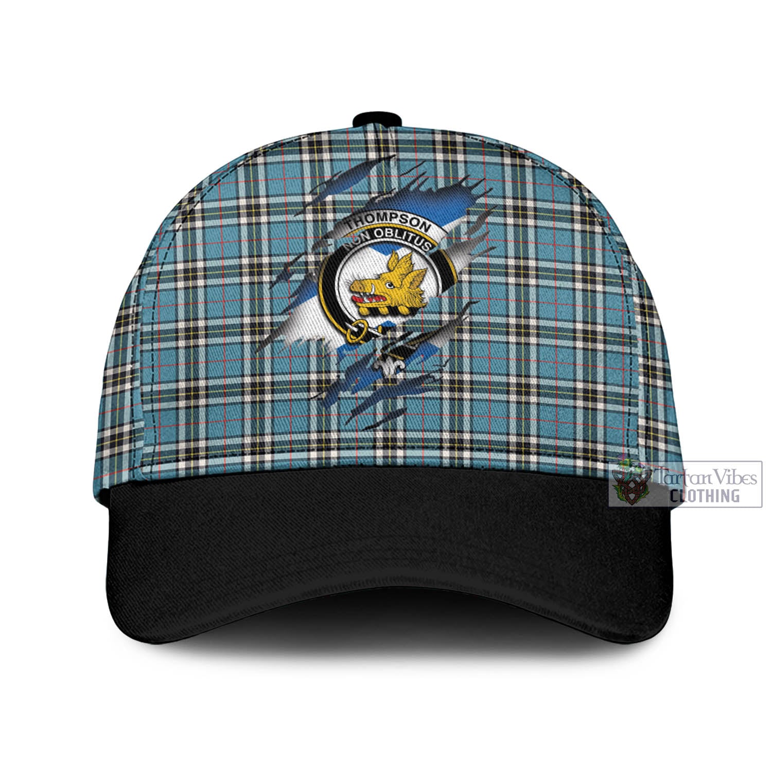 Tartan Vibes Clothing Thompson Tartan Classic Cap with Family Crest In Me Style