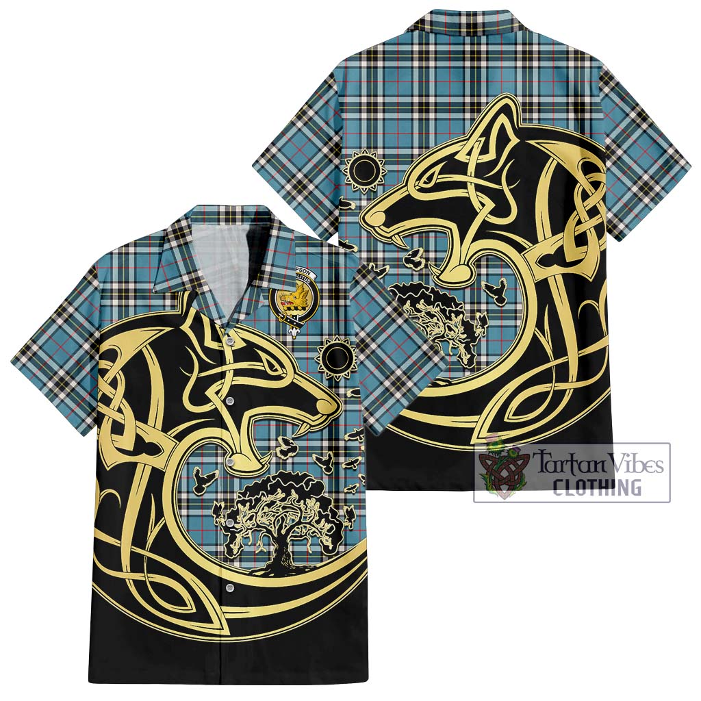Thompson Tartan Hawaiian Shirt with Family Crest Celtic Wolf Style Kid - Tartan Vibes Clothing