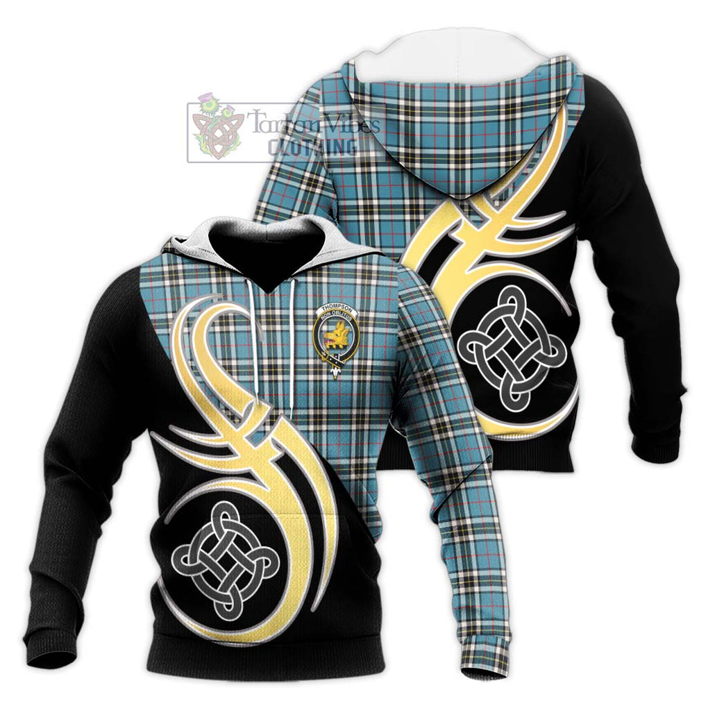 Thompson Tartan Knitted Hoodie with Family Crest and Celtic Symbol Style Unisex Knitted Pullover Hoodie - Tartan Vibes Clothing