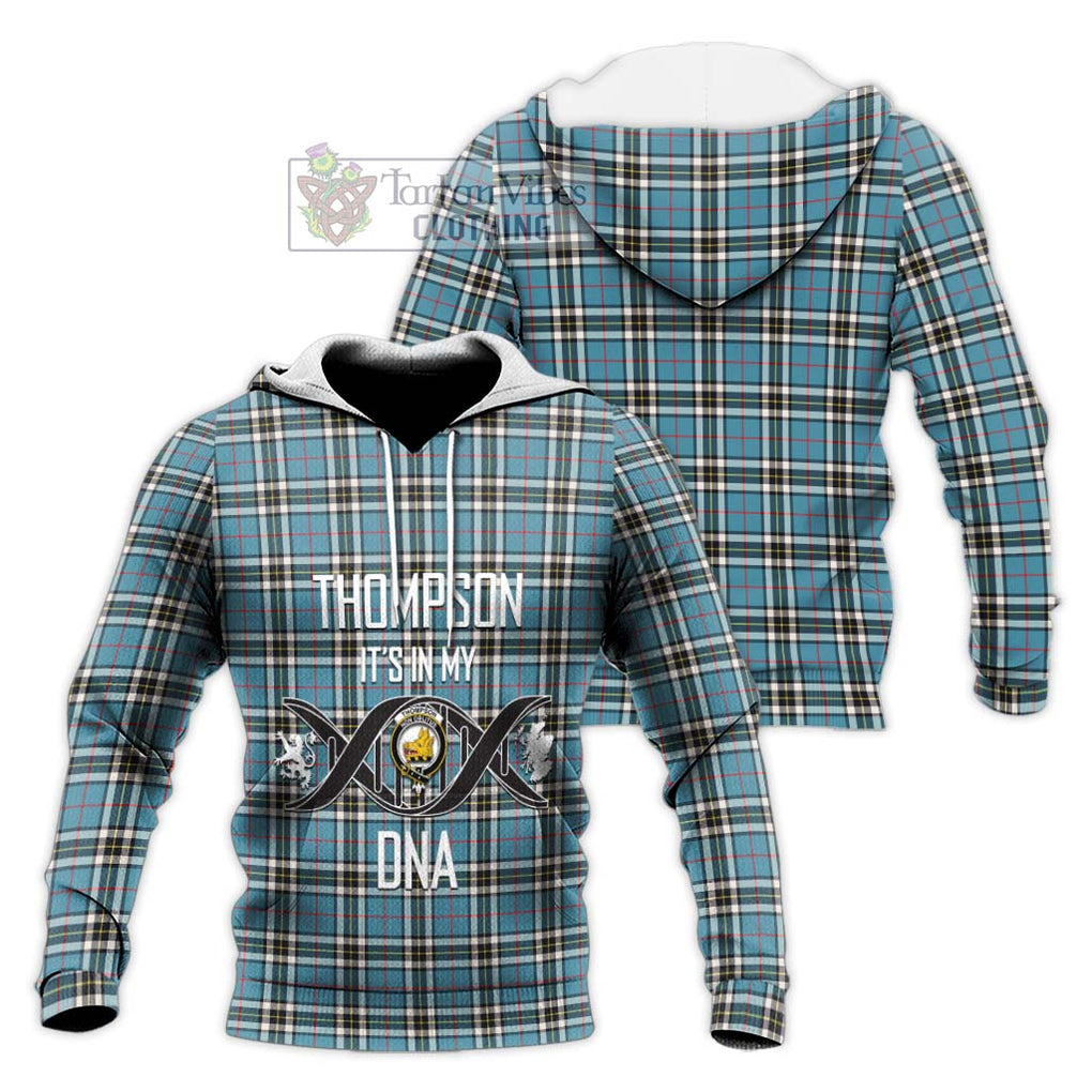 Thompson Tartan Knitted Hoodie with Family Crest DNA In Me Style Unisex Knitted Pullover Hoodie - Tartanvibesclothing Shop