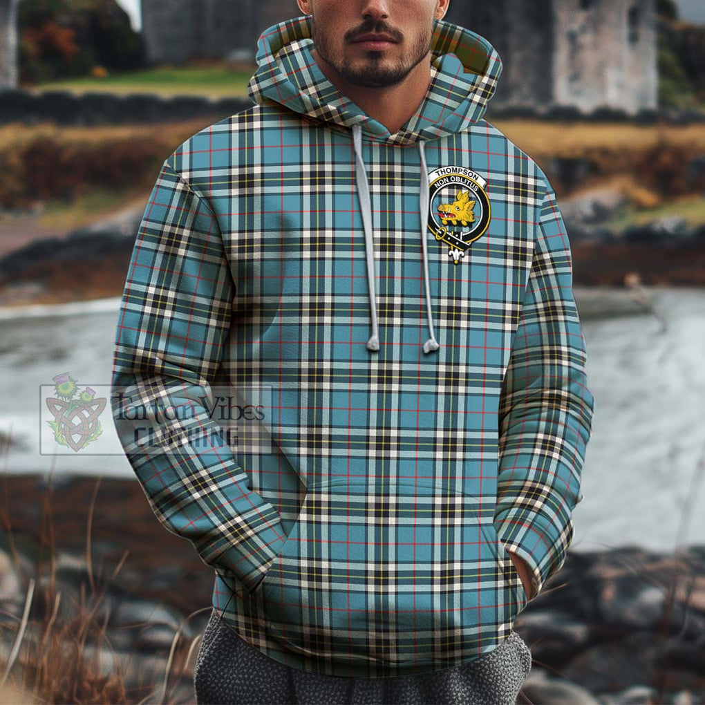 Thompson Tartan Cotton Hoodie with Family Crest Pullover Hoodie XS - Tartan Vibes Clothing